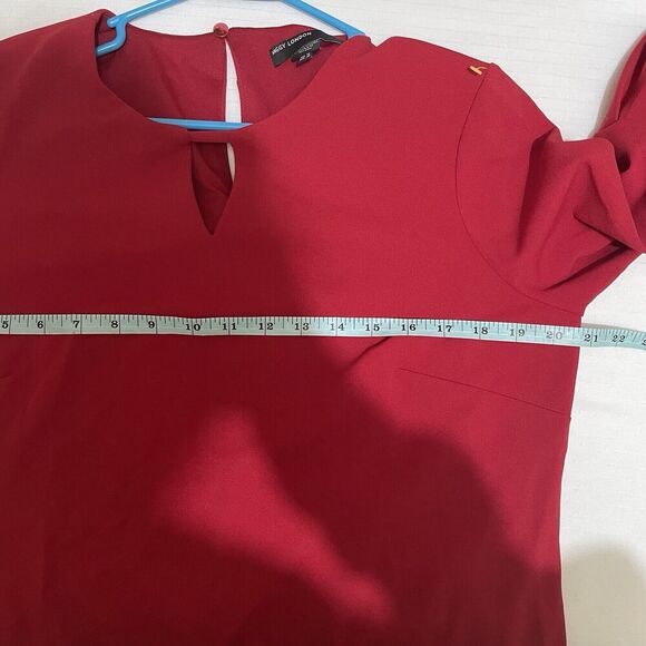 MAGGY LONDON Shift Red Dress Puff Sleeves Keyhole Neck Dress Womens 14 Pullover - Picture 3 of 7
